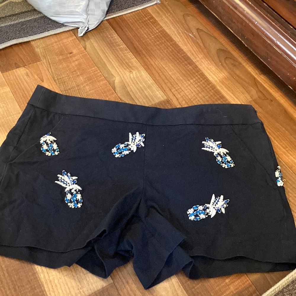 LOFT Navy Pineapple Beaded Shorts